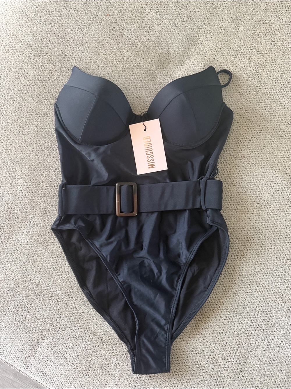 MISSGUIDED Black Strapless Belted One-Piece Swimsuit